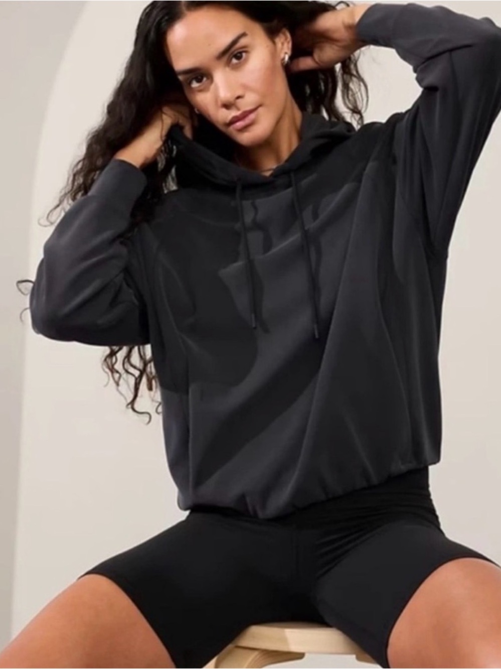 Athleta Charcoal Gray Bubble Hem Hoodie Pullover XS NWT